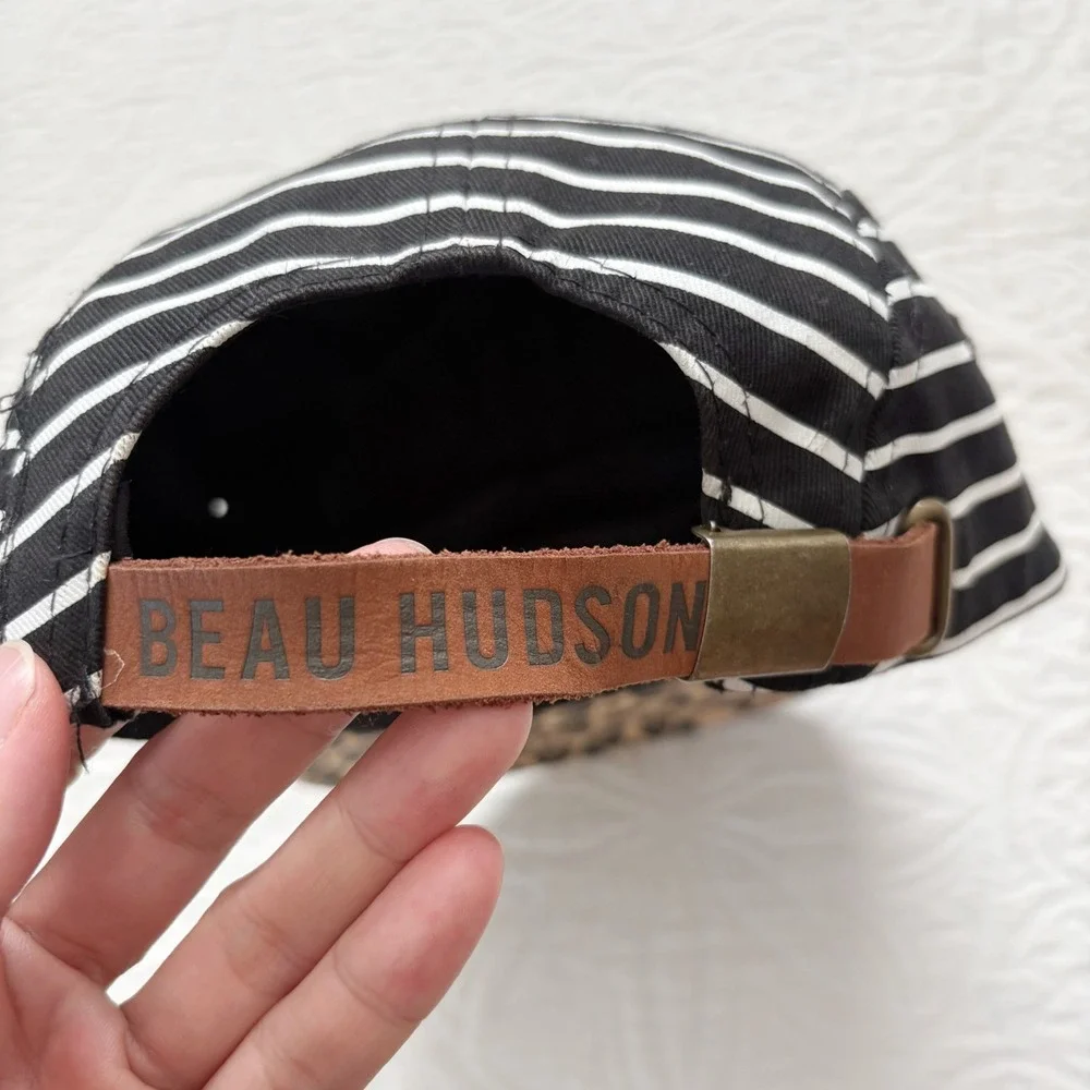 Beau Hudson Kids' 5 Panel Cap, BW Stripes on Leopard Bill
